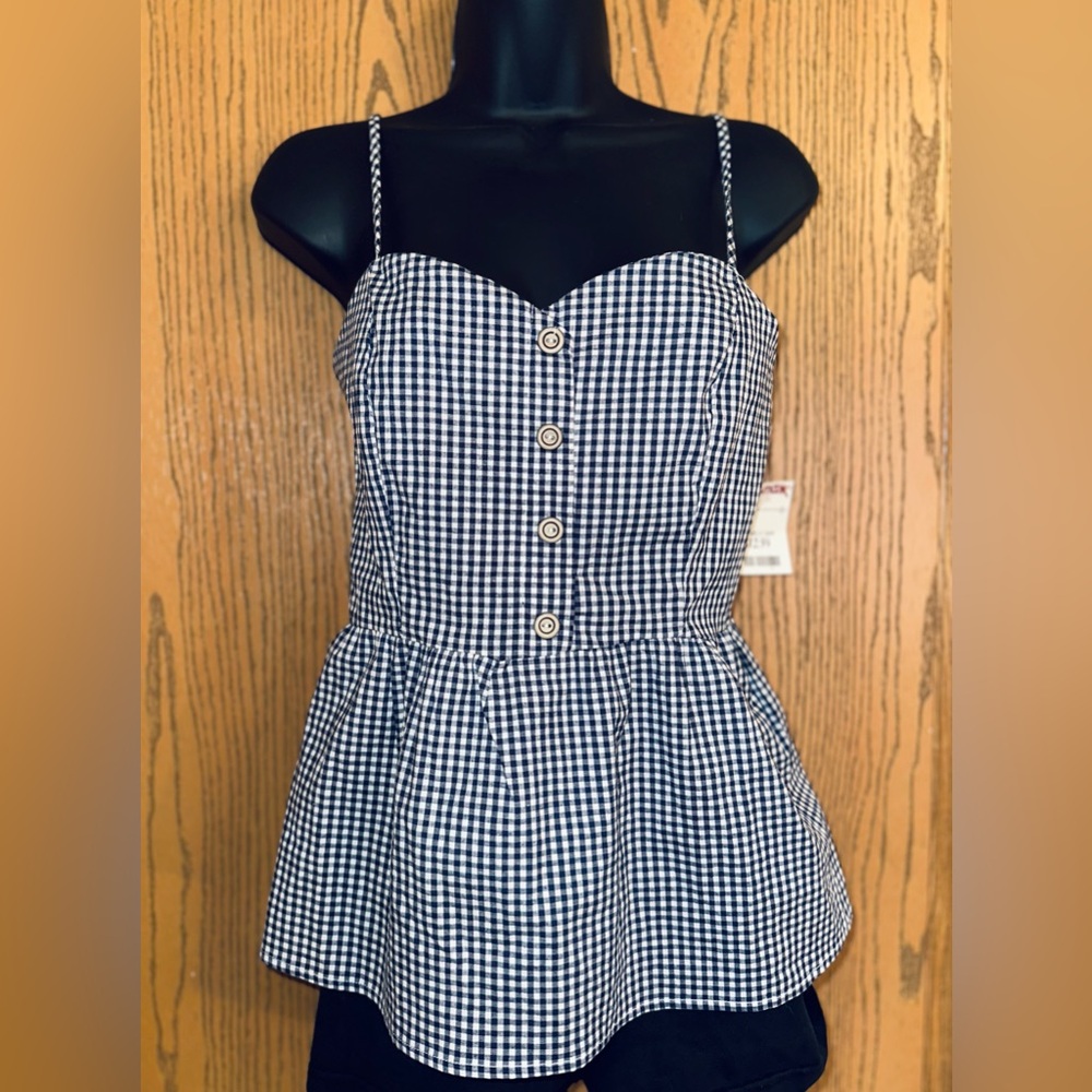 Navy and White Checkered Top